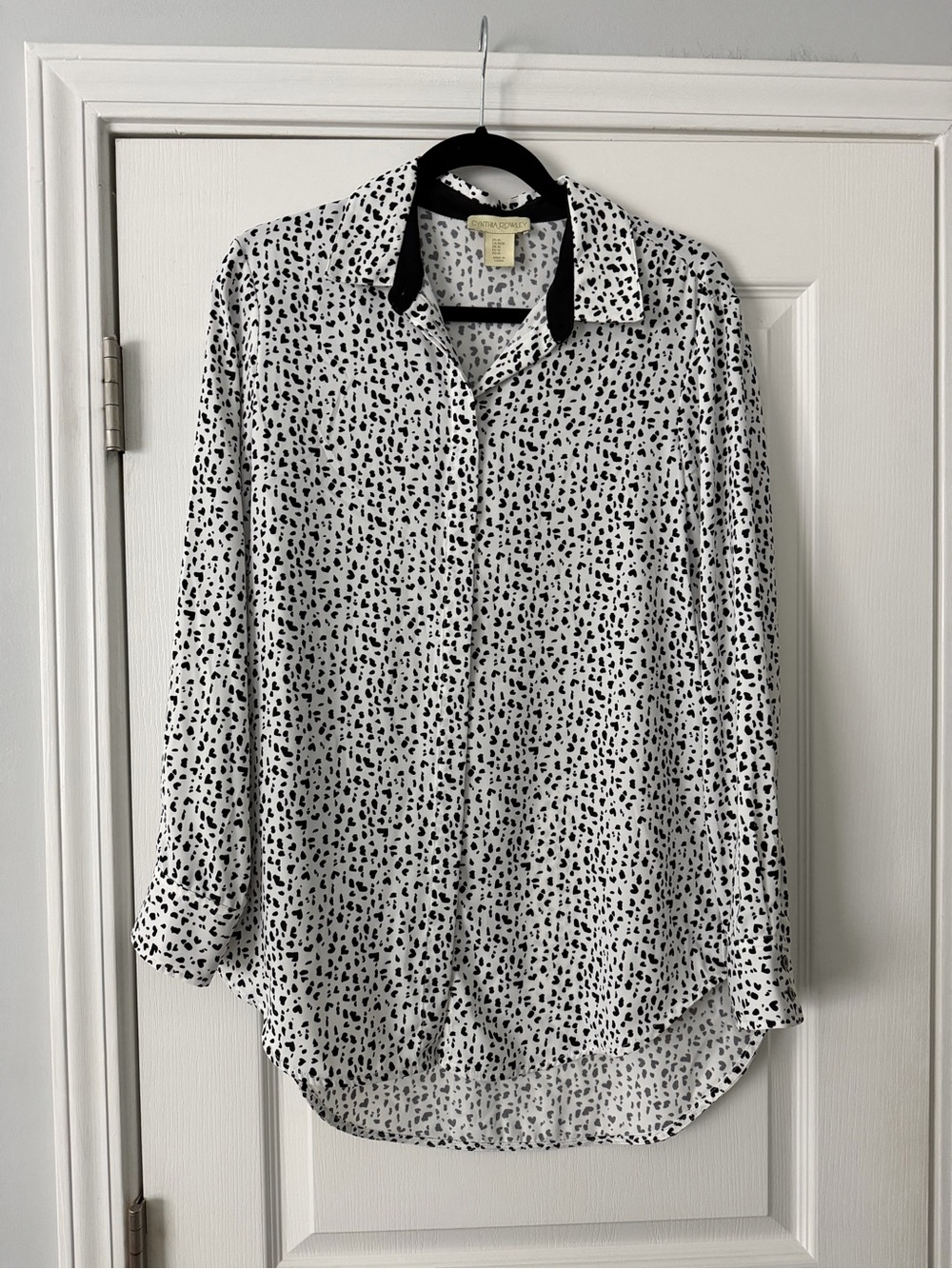 Black & White Heart Print Button-Up Blouse